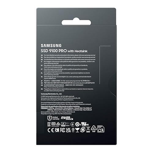 Samsung 9100 PRO with Heatsink - 4TB PCIe 5.0 x4, NVMe 2.0, M.2 Internal SSD, Up to 14,800MB/s, Fast Speed, Thermal Contorl, MZ-VAP4T0CW [Canada Version] 9100 PRO HS 8TB