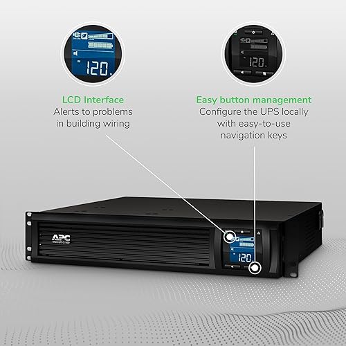 APC UPS 1500VA Smart-UPS with SmartConnect, Pure Sinewave UPS Battery Backup, Line Interactive, 120V Uninterruptible Power Supply, Rackmount UPS (SMC1500-2UC) 1500VA Rack Mount Smart-UPS