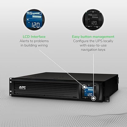 APC UPS 1500VA Smart-UPS with SmartConnect, Pure Sinewave UPS Battery Backup, Line Interactive, 120V Uninterruptible Power Supply, Rackmount UPS (SMC1500-2UC) 1500VA Rack Mount Smart-UPS