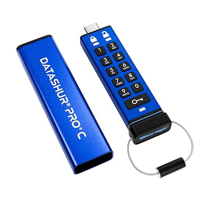 iStorage datAshur Pro+C 256GB | Secure USB Type-C Memory Stick | FIPS 140-3 Level 3 Pending | PIN Protected | Type C-A Adapter Included.