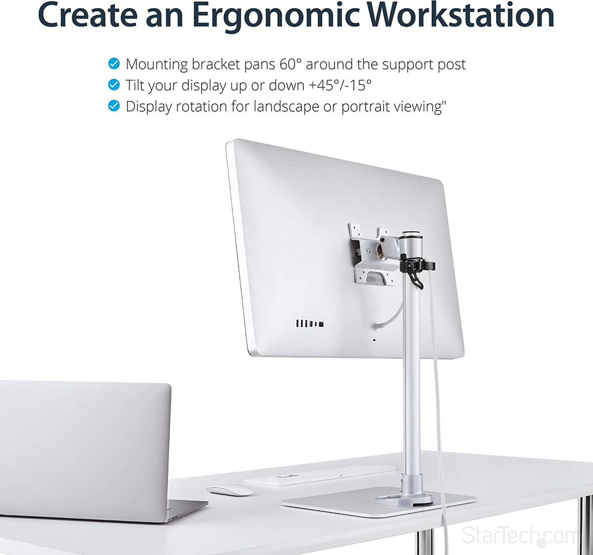 StarTech.com Single Monitor Stand - Adjustable - Supports Monitors 12'' to 34'' - Premium - Single Screen VESA Monitor Mount Stand - Silver (ARMPIVSTND)