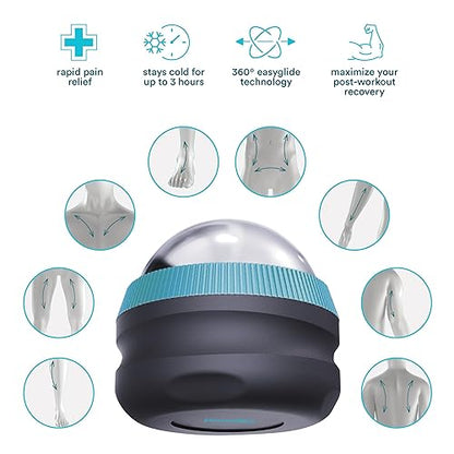 Homedics IcyGlide Massage Roller Ball, Cold Therapy for Rapid Pain Relief, 360-Degree EasyGlide Technology, Great for Post-Workout Muscle Recovery, Full Body Treatment, Compact & Portable