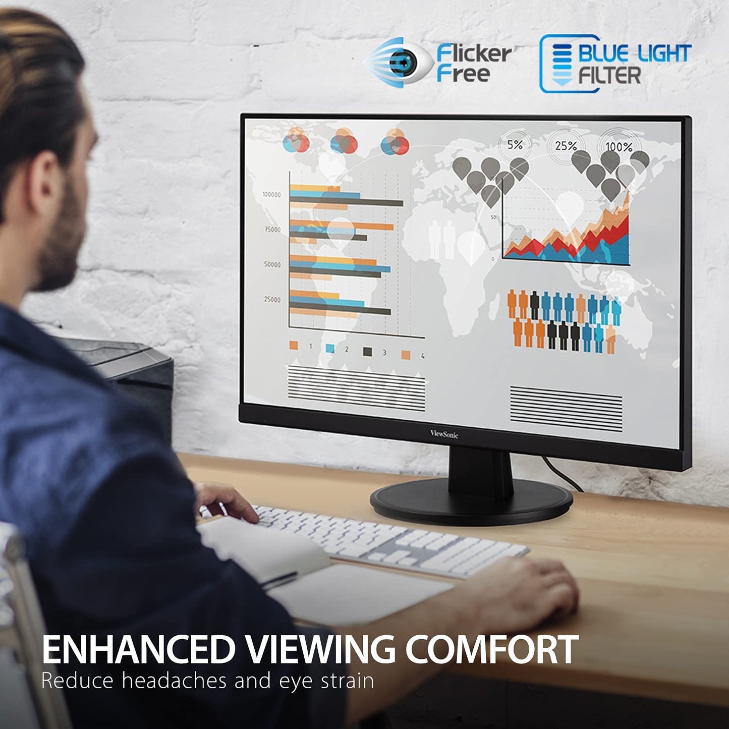 ViewSonic VA2747-MHJ 27 Inch Full HD 1080p Monitor with Advanced Ergonomics, Ultra-Thin Bezel, Adaptive Sync, 75 Hz, Eye Care, HDMI, VGA Inputs for Home and Office 27-Inch Ergonomic