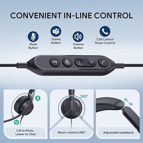 Yealink UH44 Teams Certified USB Wired Headset with 2 Noise Cancelling Mics,Stereo Sound for PC,Laptop,Teams,Zoom,Call Center,Home Office,Inline Controls,Comfort Ear Cushions,USB-C/A,Busylight Black Dual Teams USB-C/A