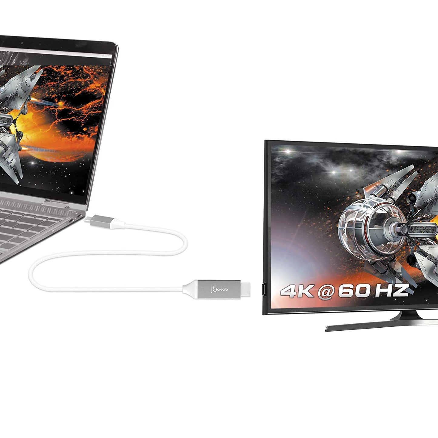 J5 create j5create USB Type C to 4K@60Hz HDMI 6ft Cable with HDMI ATC Certificate,Compatible with Thunderbolt 3/4, MacBook Pro/Air, iPad Pro, iPad Air 4, ChromeBook and More (JCC153G)