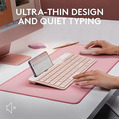 Logitech K585 Multi-Device Slim Wireless Keyboard, Built-in Cradle for Device; for Laptop, Tablet, Desktop, Smartphone, Win/Mac, Bluetooth/Receiver, Compact, Easy Switch, 24 Month Battery - Rose Rose Keyboard (New)