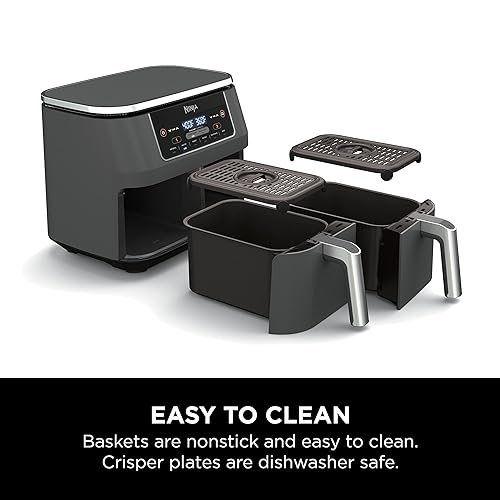 Ninja Foodi 6-in-1 8-qt. (7.6L) 2-Basket Air Fryer DualZone Technology, Match Cook & Smart Finish to Roast, Broil, Dehydrate & More for Quick, Easy Meals, Slate Grey (DZ201C) Canadian Version 8 Quart 6-in-1