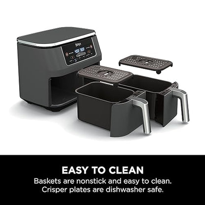 Ninja Foodi 6-in-1 8-qt. (7.6L) 2-Basket Air Fryer DualZone Technology, Match Cook & Smart Finish to Roast, Broil, Dehydrate & More for Quick, Easy Meals, Slate Grey (DZ201C) Canadian Version 8 Quart 6-in-1