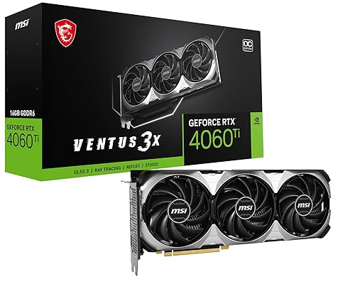 MSI Gaming GeForce RTX 4060 Ti 16GB GDRR6 Boost Clock: 2625 MHz 128-Bit HDMI/DP Nvlink TORX Fan 4.0 Ada Lovelace Architecture Graphics Card (RTX 4060 Ti Ventus 3X 16G OC)