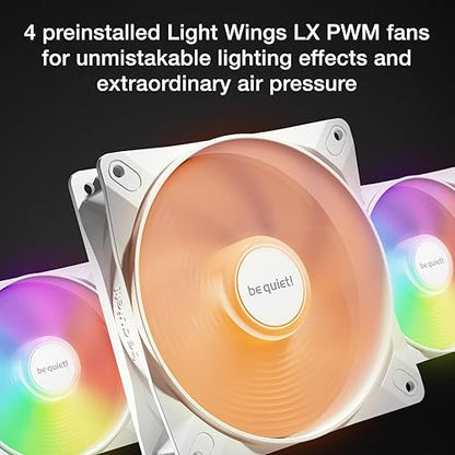 be quiet! Pure Base 501 LX White Mid-Tower ATX Case | High Airflow | 4 Preinstalled Light Wings LX PWM Fans | ARGB Lighting with Controller and PWM hub | Optimized Air Pressure Case | BGW79 White LX