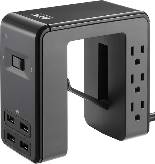 APC Desk Mount Power Station PE6U4, U-Shaped Surge Protector with USB Ports (4), Desk Clamp, 6 Outlet, 1080 Joules Black Black 4 USB Charging Ports (Type A only) Outlet