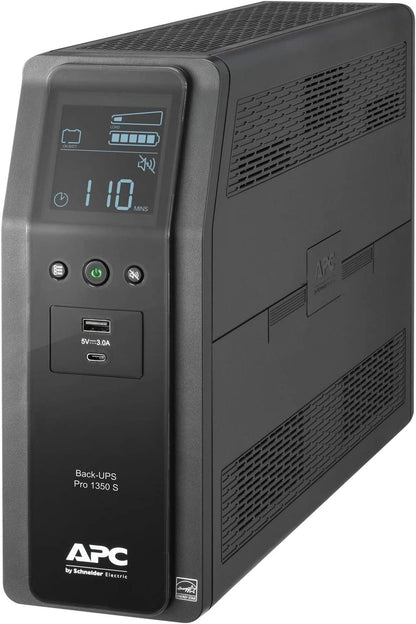 APC UPS 1350VA Sine Wave UPS Battery Backup and Surge Protector, BR1350MS Backup Battery Power Supply with AVR, (2) USB Charger Ports 1350VA Power Supply