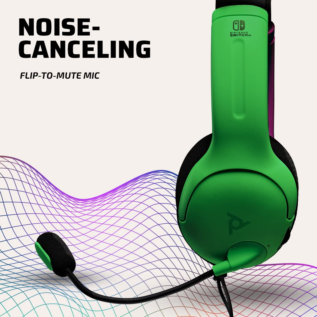 PDP Gaming LVL40 Stereo Headset with Mic for Nintendo Switch - PC, iPad, Mac, Laptop Compatible - Noise Cancelling Microphone, Lightweight, Soft Comfort On Ear Headphones - Splatoon 2 Pink &amp; Green Pink/Green Headset