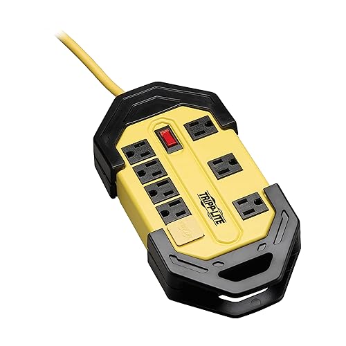 Tripp Lite 8 Outlet Safety Power Strip, 12ft Cord with GFCI 5-15P Plug, Hang Holes (TLM812GF) Black, yellow 8 Outlet + 12ft Cord (GFCI Plug) Power Strip