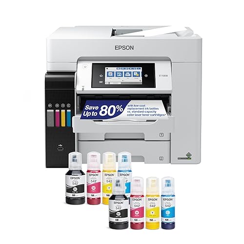 Epson EcoTank Pro ET-5850 Wireless Color All-in-One Supertank Printer with Scanner, Copier, Fax and Ethernet , White