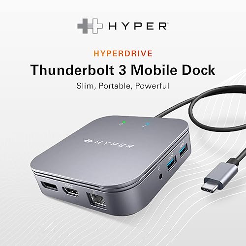Hyper HyperDrive Thunderbolt 3 Mobile Dock - for Notebook, Monitor - Thunderbolt 3 - 2 Displays Supported - 4K, 8K - 3840 x 2160, 7680 x 4320 - 2 x USB Type-A Ports - USB Type-A - 1 x USB Type-C Ports - USB Type-C - 1 x RJ-45 Ports - Network (RJ-45)