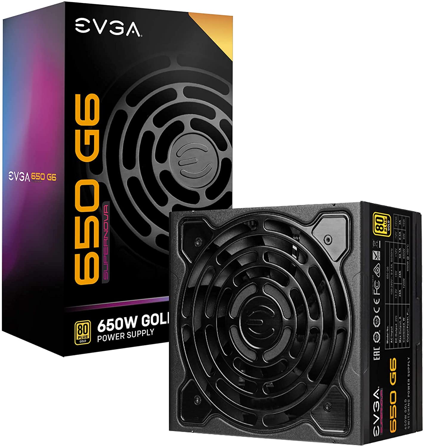 EVGA Supernova 650 G6, 80 Plus Gold 650W, Fully Modular, Eco Mode with FDB Fan, 10 Year Warranty, Includes Power ON Self Tester, Compact 140mm Size, Power Supply 220-G6-0650-X1 650W G6
