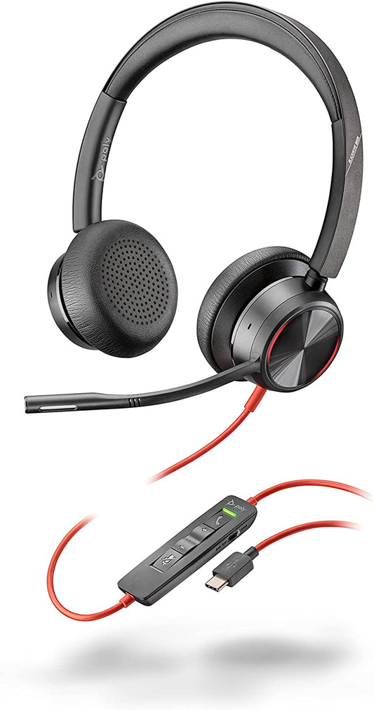 Poly (Plantronics + Polycom) Blackwire 8225 Wired Headset with Boom Mic (Plantronics) - Dual-Ear (Stereo) - USB-C to Connect to Your PC/Mac - Works with Teams, Zoom &amp; More, (214407-01) USB-C Standard Version