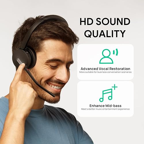 Yealink BH70 Dual Wireless Headset with Mic for Work, Bluetooth Headphone with Teams Certification, up to 35h Talk Time, 147g All-Day Wearing Comfort, Perfect for Open Office Home Hybrid Work, USB-C Black BH70 Teams USB-C