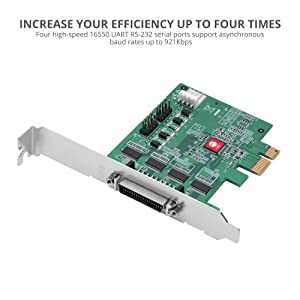 SIIG DP CyberSerial 4S PCIe, 16550 UART, Baud Rates up to 921Kbps, PCIe 2.0 x1 to 4X RS-232 Male 9-pin DB9, RS-232 5V or 12V Power, ASIX AX99100 Chipset, Dual-Profile Brackets JJ-E40011-S5