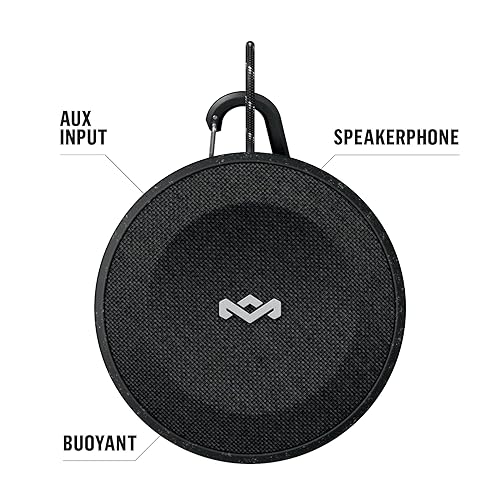 House of Marley, No Bounds Outdoor Speaker 10-Hour Battery, Water & Dust-Proof, IP67, Buoyant, Carabiner, Quick Charge, Charging Cable, Aux-in, Wireless Dual Speaker Pairing, Speaker Phone Black Signature black