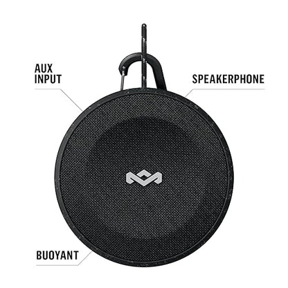 House of Marley, No Bounds Outdoor Speaker 10-Hour Battery, Water & Dust-Proof, IP67, Buoyant, Carabiner, Quick Charge, Charging Cable, Aux-in, Wireless Dual Speaker Pairing, Speaker Phone Black Signature black