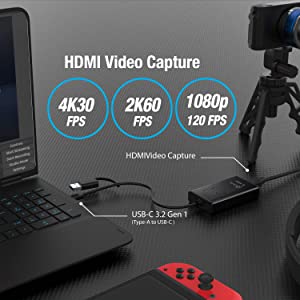 Jcreate j5create 4K HDMI Video Capture Card, DSLR Cam Link, Game Capture Adapter for Game Live, Broadcasting, Streaming, Video Conference | Support 4K30, 2K60, 1080p120 (JVA11)