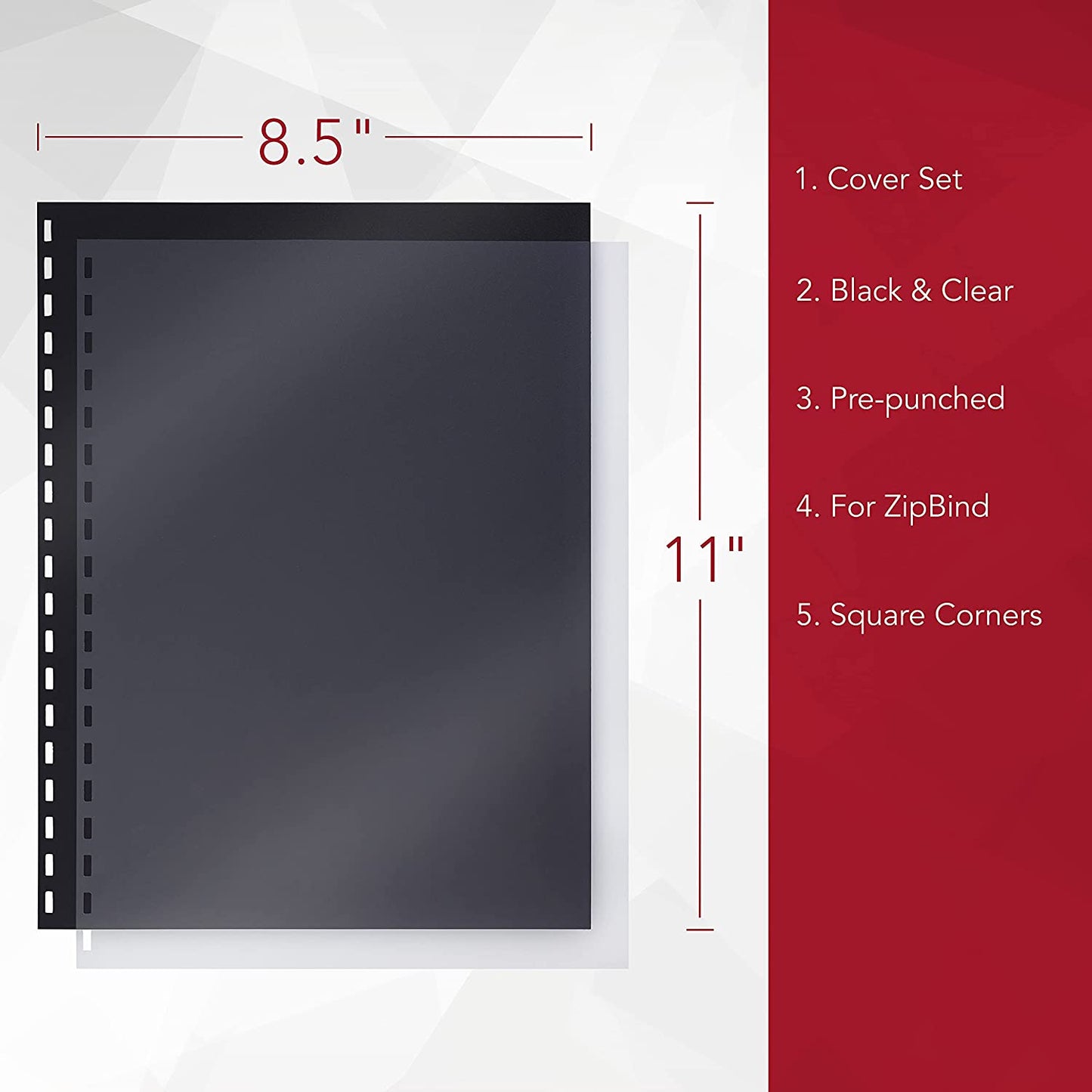 Iogear GBC ZipBind Pre-Punched Cover Set, Clear/Black, 10-Pack (26003)