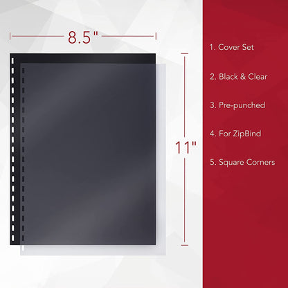 Iogear GBC ZipBind Pre-Punched Cover Set, Clear/Black, 10-Pack (26003)