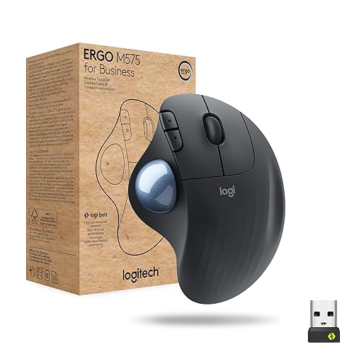 Logitech Ergo M575 Wireless Trackball Mouse for Business - Ergonomic Design, Secured Logi Bolt Technology, Bluetooth, Globally Certified, Windows/Mac/Chrome/Linux - Graphite Graphite M575 Trackball for Business