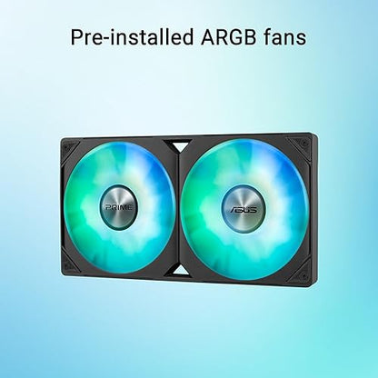 ASUS Prime LC 240 ARGB All-in-one AIO CPU Liquid Cooler AMD: AM5 & AM4 Intel: LGA 1851, 1700, 1200, 115x Specially Designed CPU Contact Area, finned Channels, Infinity Mirror, pre-Installed ARGB Fans