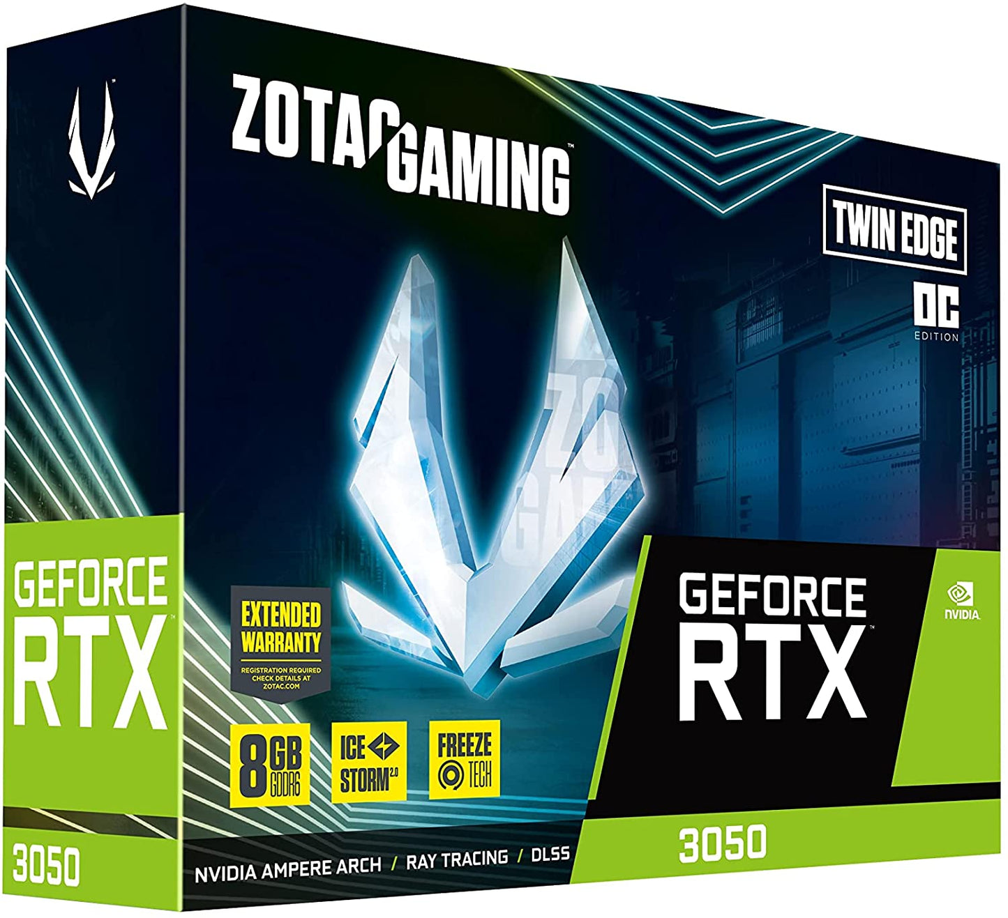 ZOTAC Gaming GeForce RTX 3050 Twin Edge OC 8GB GDDR6 128-bit 14 Gbps PCIE 4.0 Gaming Graphics Card, IceStorm 2.0 Advanced Cooling, Freeze Fan Stop, Active Fan Control, ZT-A30500H-10M