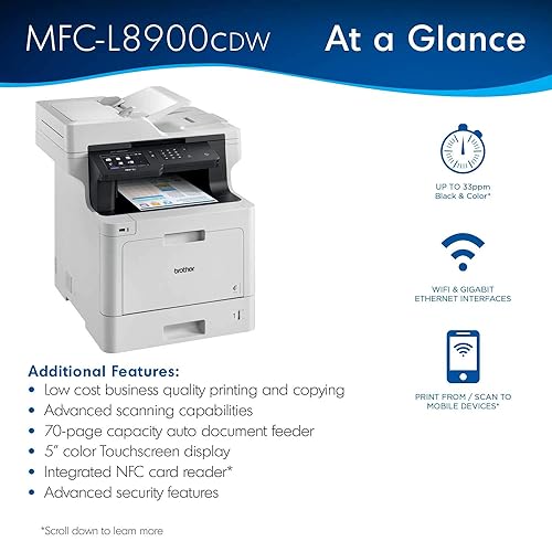 Brother MFCL8900CDW Wireless Color Printer with Scanner, Copier & Fax, 1 MFCL8900CDW Printer