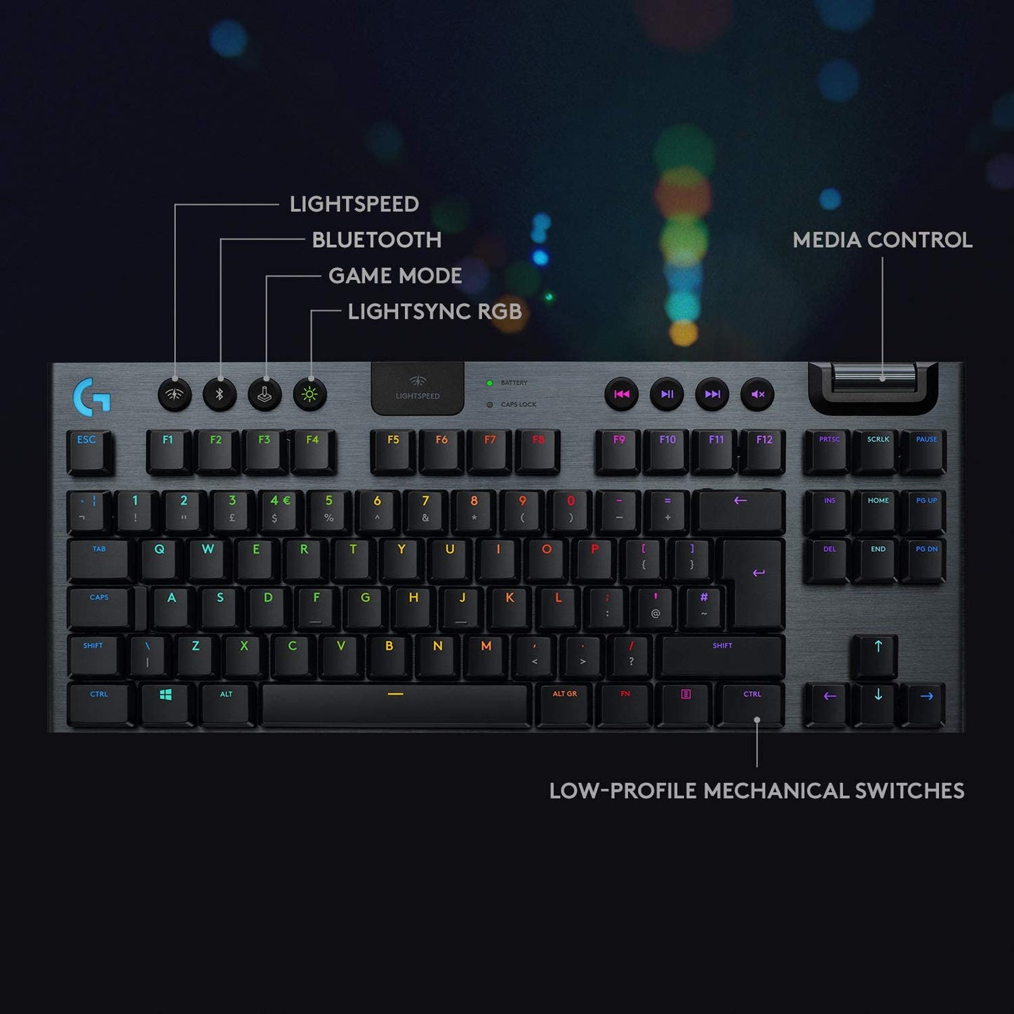 Logitech G915 TKL Tenkeyless Lightspeed Wireless RGB Mechanical Gaming Keyboard, Low Profile Switch Options, Lightsync RGB, Advanced Wireless and Bluetooth Support - Tactile TKL G915 TKL Tactile Wireless