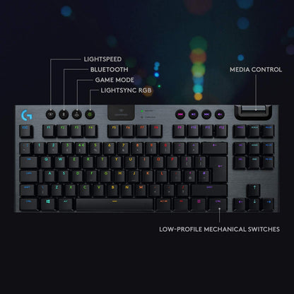 Logitech G915 TKL Tenkeyless Lightspeed Wireless RGB Mechanical Gaming Keyboard, Low Profile Switch Options, Lightsync RGB, Advanced Wireless and Bluetooth Support - Tactile TKL G915 TKL Tactile Wireless