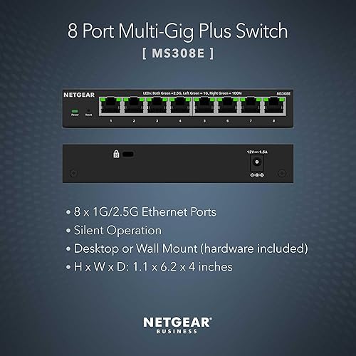NETGEAR 8-Port Multi-Gigabit Ethernet Plus Switch (MS308E) - Managed, with 8 x 1G/2.5G, Desktop or Wall Mount