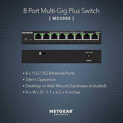 NETGEAR 8-Port Multi-Gigabit Ethernet Plus Switch (MS308E) - Managed, with 8 x 1G/2.5G, Desktop or Wall Mount