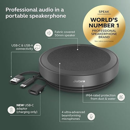 Jabra Speak2 75 SE (Second Edition) Wireless Bluetooth Speakerphone - 4 Noise-Cancelling Mics, 65mm Speakers - New Linking Feature - USB-C Dongle - Certified for Microsoft Teams - Dark Grey