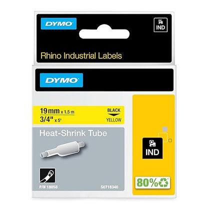 DYMO Rhino Industrial Heat-Shrink Labels, 3/4" Tube, Black Print on Yellow Black on Yellow 3/4" (19MM)