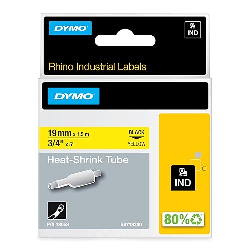 DYMO Rhino Industrial Heat-Shrink Labels, 3/4" Tube, Black Print on Yellow Black on Yellow 3/4" (19MM)