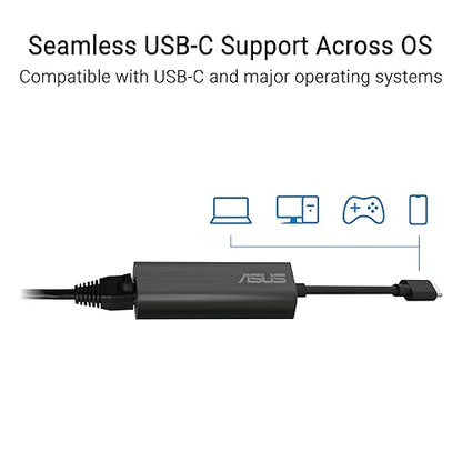 ASUS USB-C2500 V2 2.5Gbps Type-C Wired Network Adapter, RJ45 LAN, USB-C High-Speed Transfer, Compatible with 2.5G/1G/100Mbps