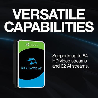 Seagate Skyhawk AI 20TB Video Internal Hard Drive HDD – 3.5 Inch SATA 6Gb/s 512MB Cache for DVR NVR Security Camera System with in-House Rescue Services (ST20000VE003) 20TB Surveillance AI