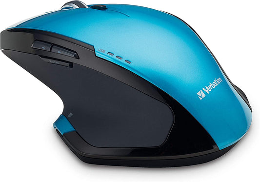 Verbatim Wireless Desktop 8-Button Deluxe Mouse - Ergonomic, Blue LED, Portable Mouse for Mac and Windows – Blue, 1.3" x 3.6" x 9"