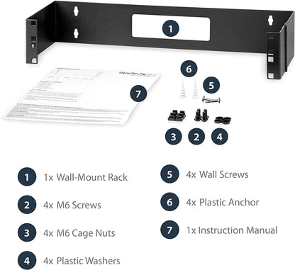 StarTech.com 2U Hinged Wall Mount Patch Panel Bracket - 6 inch Deep - 19" Patch Panel Swing Rack for Shallow Network Equipment- 22lbs (WALLMOUNTH2)
