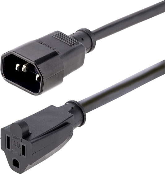 StarTech.com 3ft (1m) Power Extension Cord, IEC 320 C14 to NEMA 5-15R, 10A 125V, 18AWG, Computer Power Extension Cord, AC Outlet Extension Cable for Network Equipment (1415R-3F-POWER-CORD)