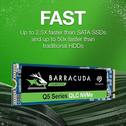 Seagate BarraCuda Q5 1TB Internal SSD - M.2 NVMe PCIe Gen3 ×4, 3D QLC for Desktop or Laptop, 1-year Rescue Services (ZP1000CV3A001) 1TB M.2 SSD