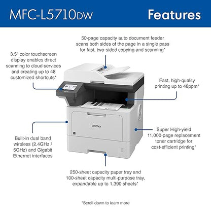 Brother MFC-L5710DN Business Monochrome Laser All-in-One Printer with Networking and Duplex Print, Scan & Copy New Model: MFCL5710DN