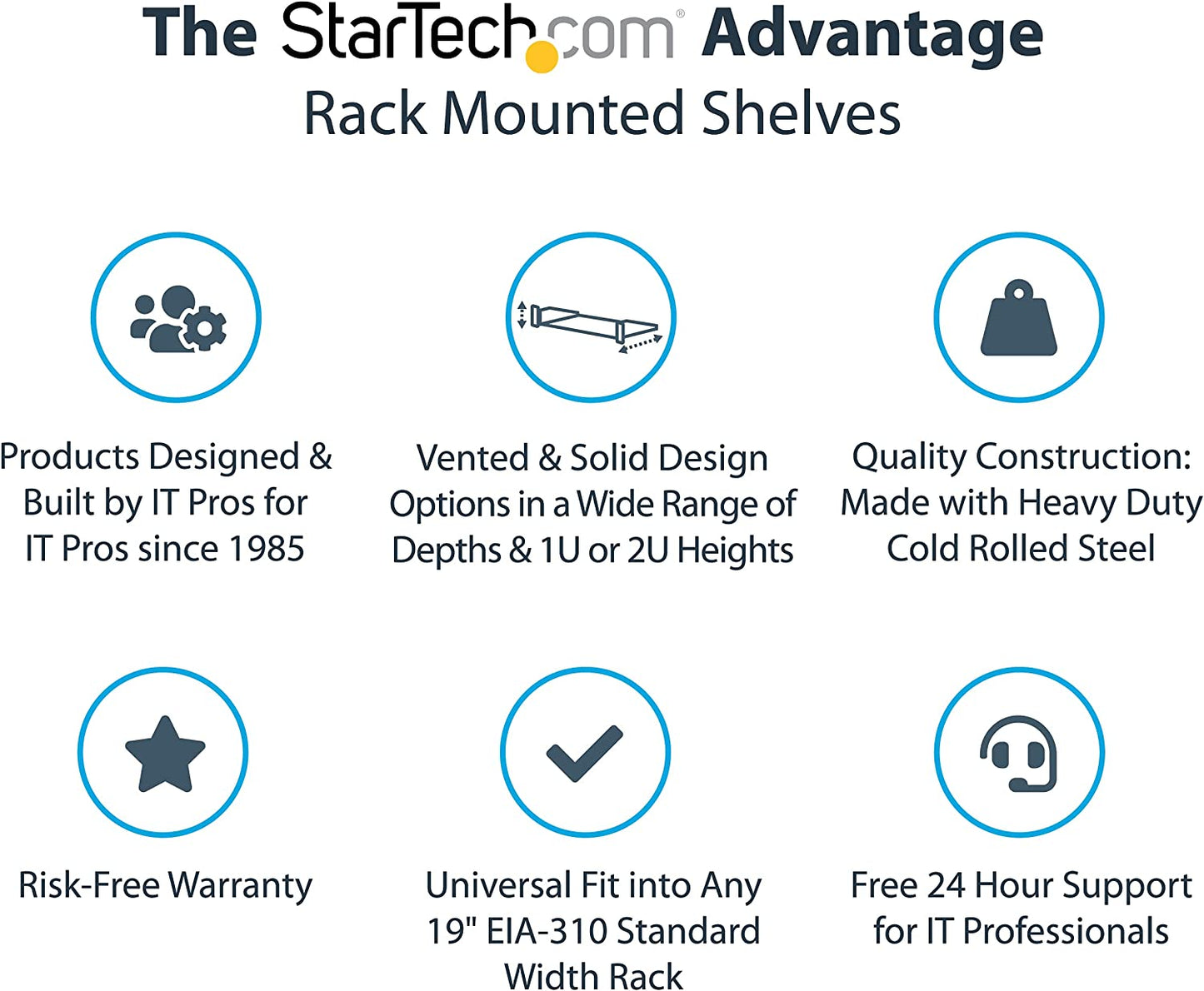 StarTech.com 1U Server Rack Shelf - Universal Rack Mount Cantilever Shelf for 19" Network Equipment Rack &amp; Cabinet - Heavy Duty Steel – Weight Capacity 33lb/15kg - 7" Deep Tray, Black (CABSHELF1U) 7" Depth 1U Rack Shelf