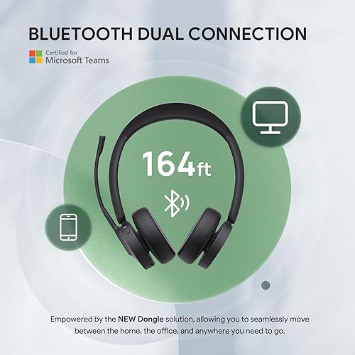 Yealink BH70 UC Wireless Bluetooth Headset with Microphone for Work, up to 35h Talking Battery Life, 3-Mic Noise Cancellation Headsets for Computer, 147g Lightweight Headphone for Open Office, USB-C Black (Usb-c) BH70 Dual (UC)