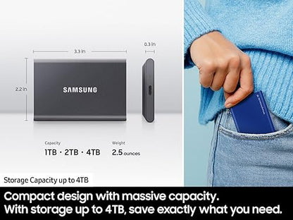 SAMSUNG T7 4TB, Portable SSD, Grey, up to 1050MB/s, USB 3.2 Gen2, Gaming, Students & Professionals, External Solid State Drive (MU-PC4T0T/AM), Grey [Canada Version] Grey 4TB